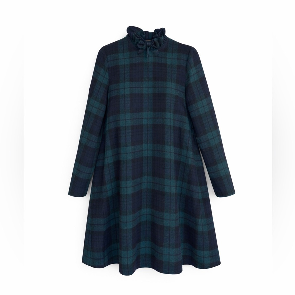 Tuckernuck Blackwatch Plaid Daphne Dress Wool Blend Bow Ruffle Neck Size M‎